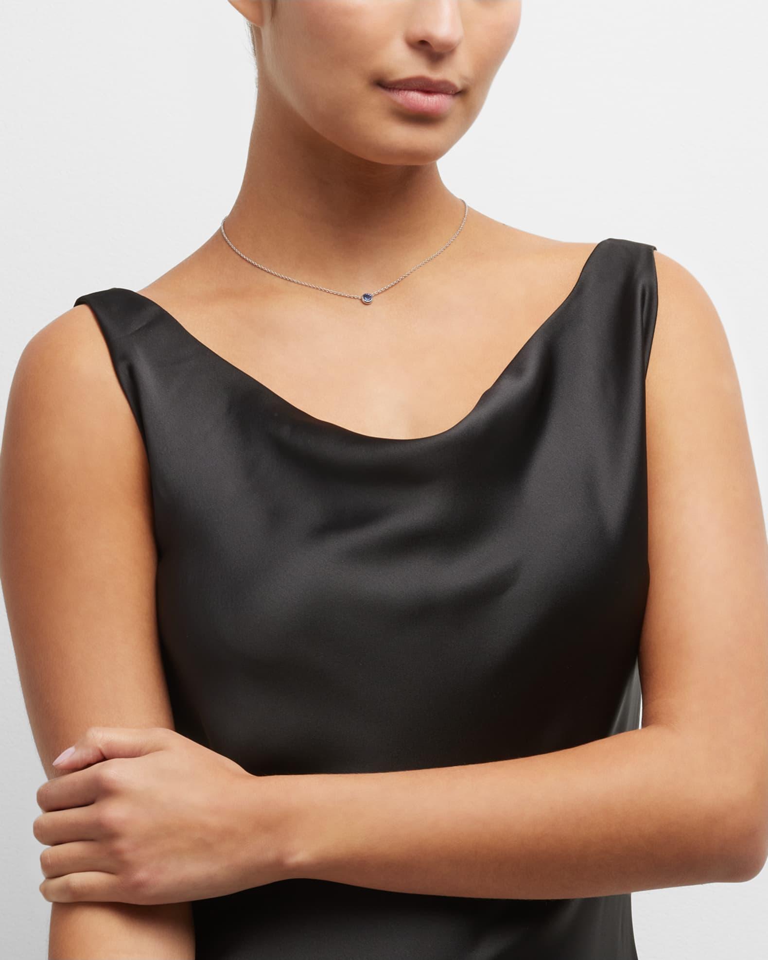 18K White Gold Blue Sapphire Big Single Station Necklace Product Image