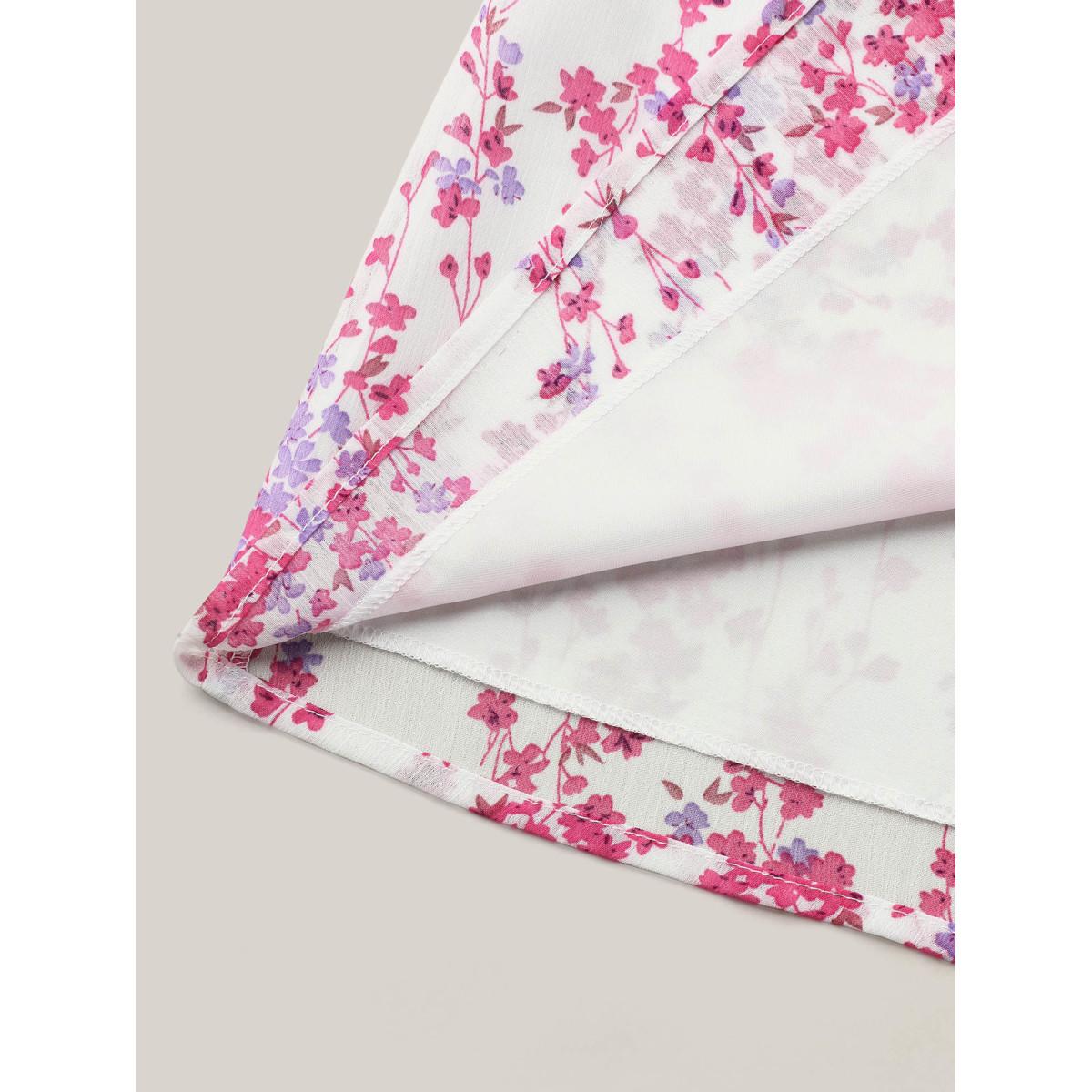 Plus Size WhiteSmoke Floral Neck Cut-Out Flutter Sleeve Shirt Women Elegant Short sleeve Round Neck Everyday Blouses BloomChic 10/M Product Image