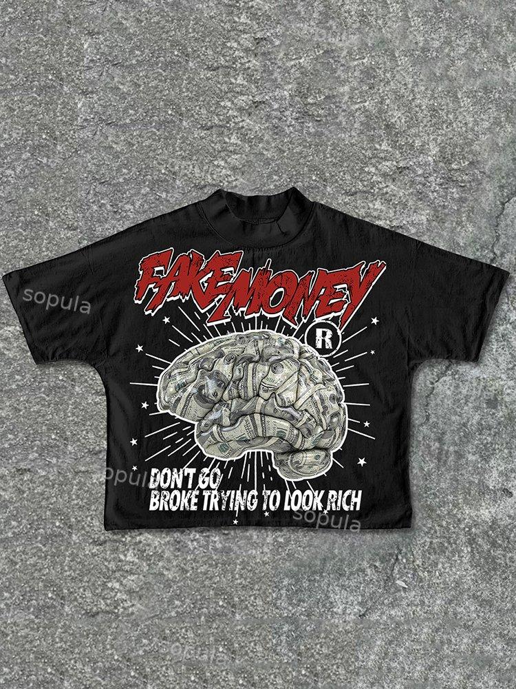 Sopula Don't Go Broke Trying To Look Rich Graphic Print Cotton Cropped T-Shirts Product Image