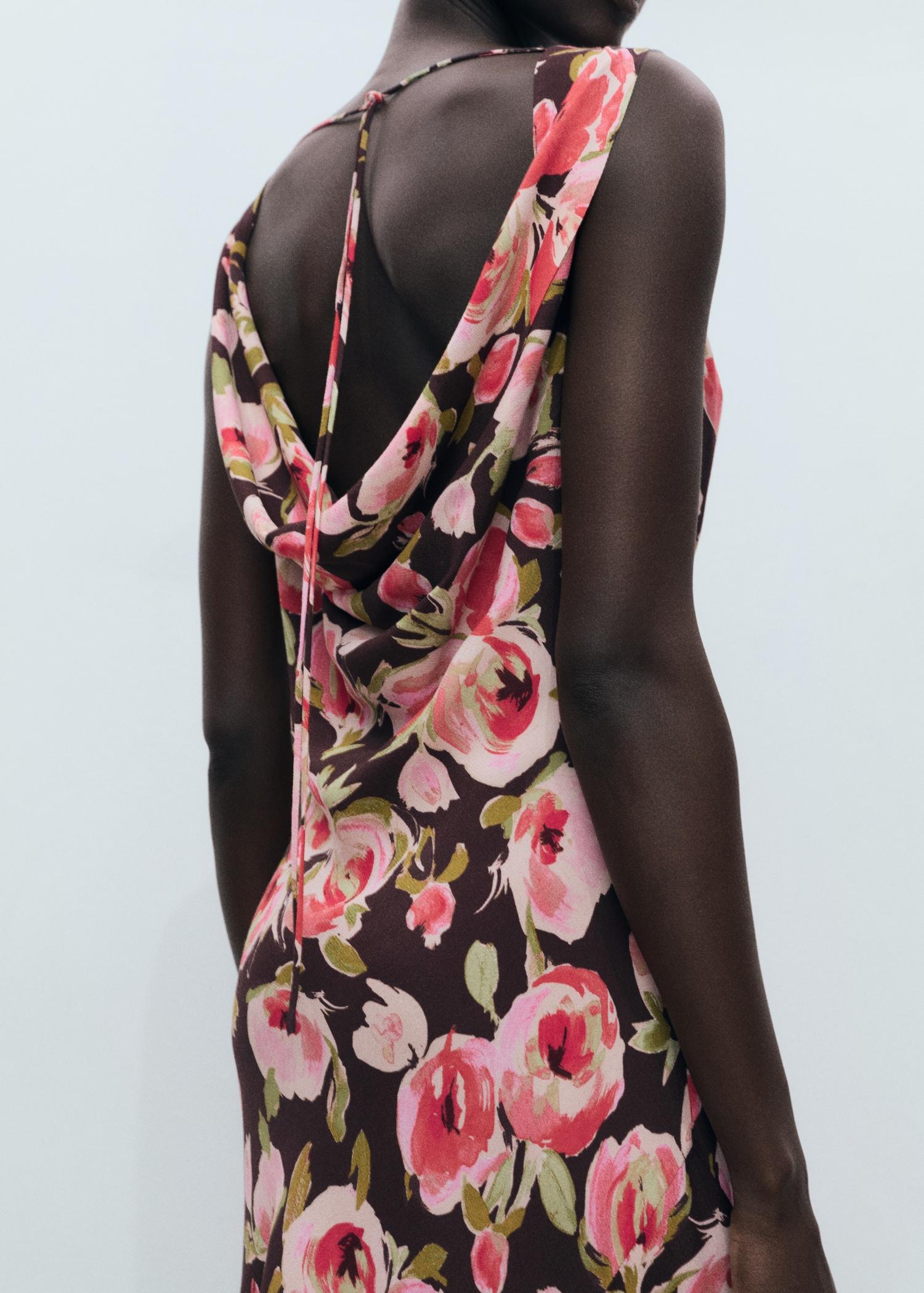 Floral dress with draped neck - Women | MANGO USA Product Image
