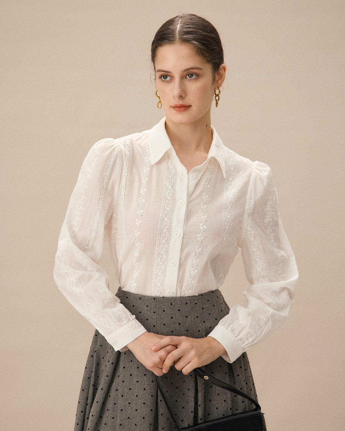 White Jacquard Button-Up Shirt Product Image