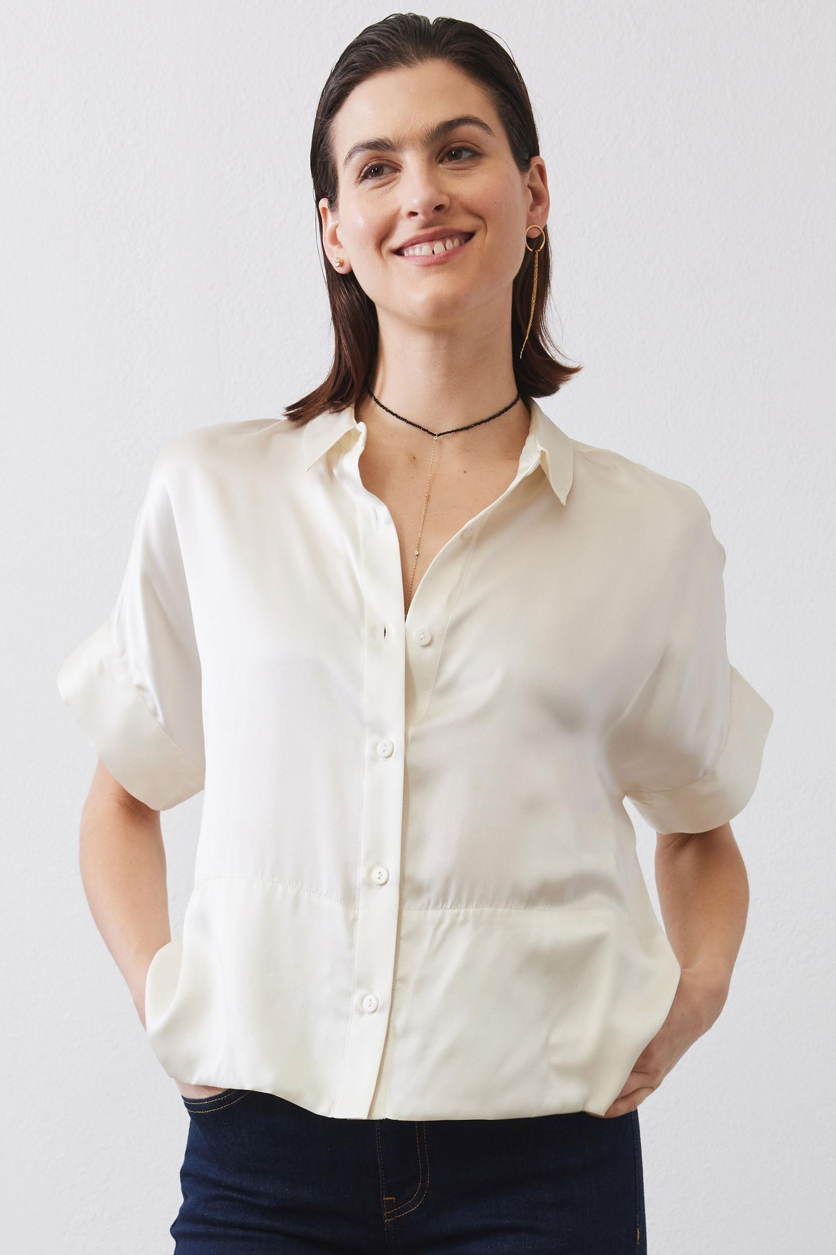Boxy Washable Silk Cropped Blouse Product Image