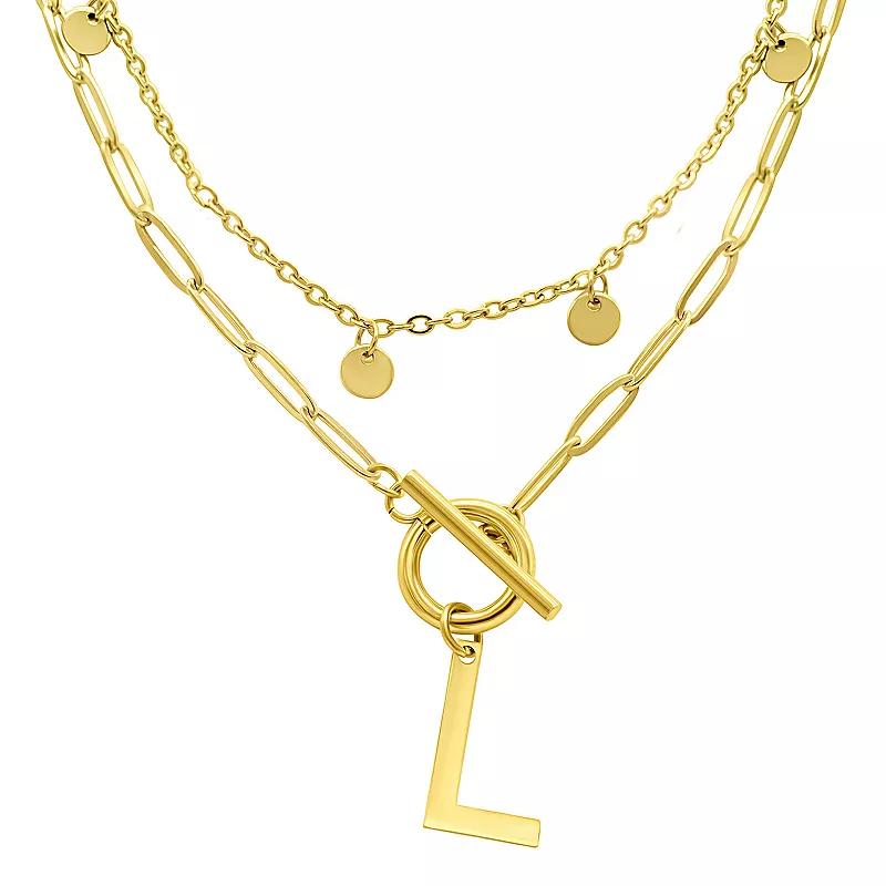Adornia 14k Gold Plated Layered Initial Toggle Necklace, Women's, Size: 17-19" ADJ, B Product Image