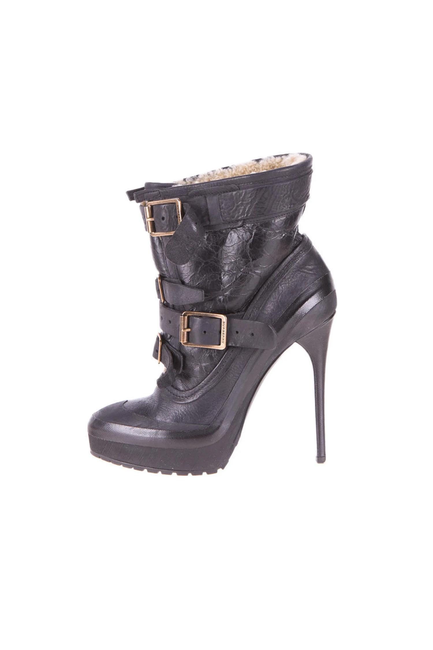 BURBERRY SHEARLING HEELED MOTO BOOTS Product Image