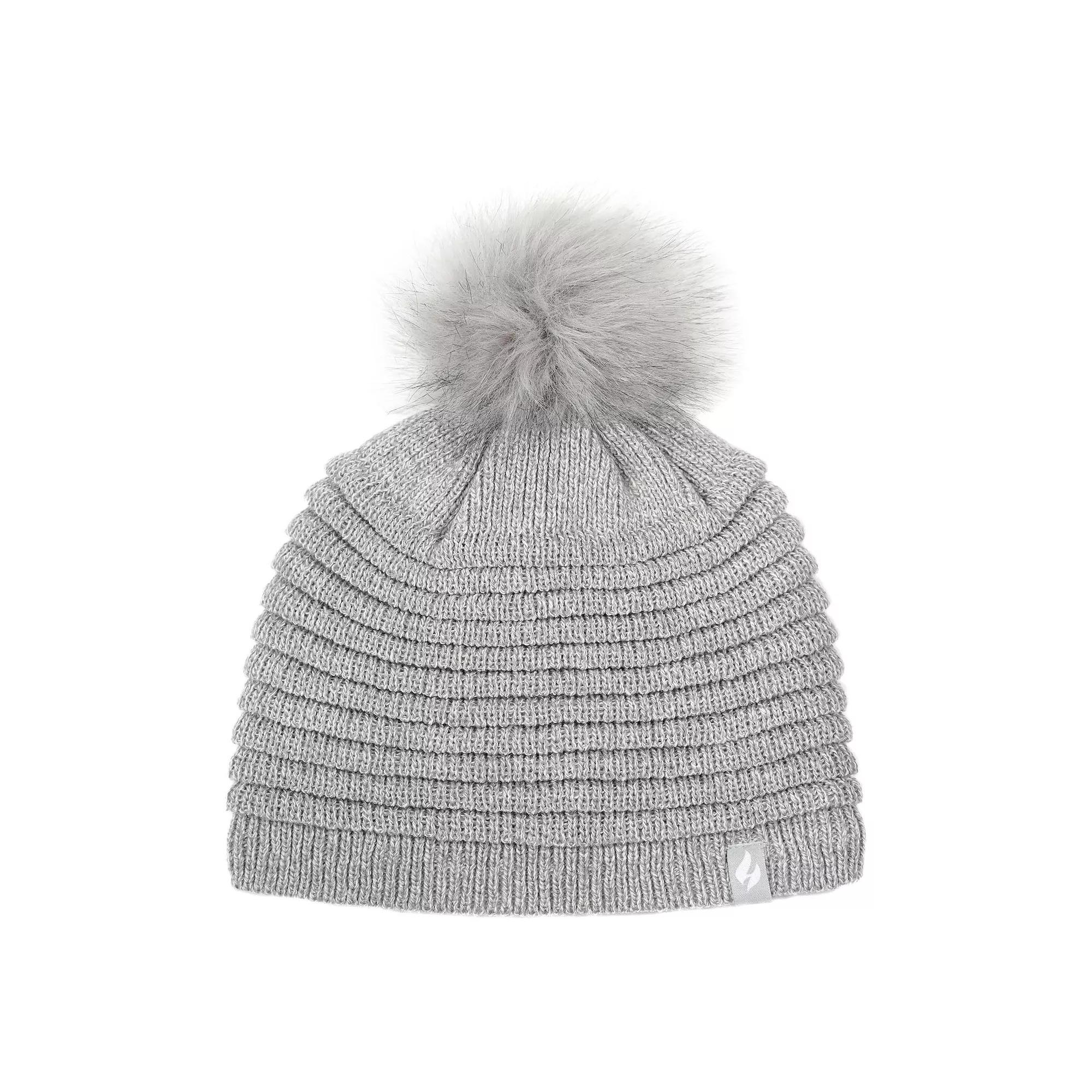 Women's Heat Holders Heatweaver Rib Knit Pom Pom Hat, Dusty Pink Product Image