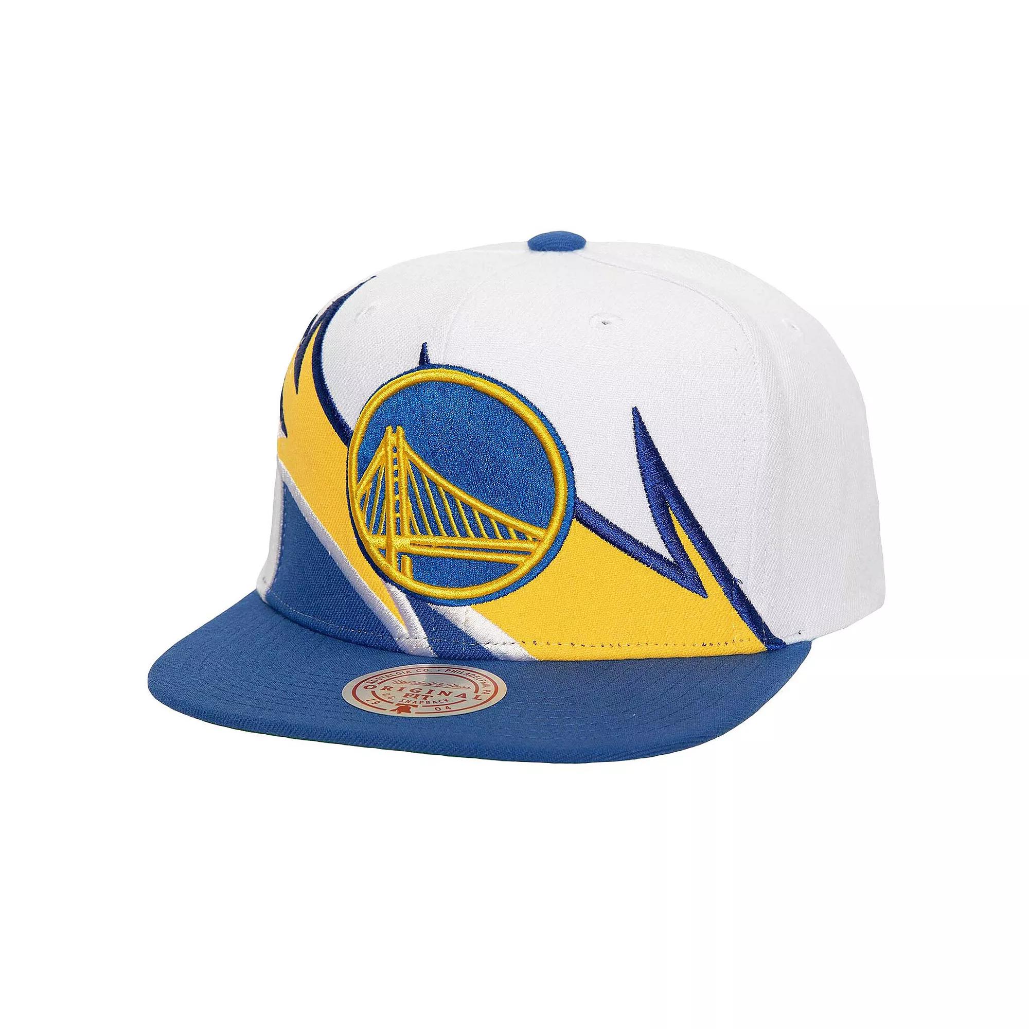 Men's Mitchell & Ness White/Royal Golden State Warriors Waverunner Snapback Hat Product Image