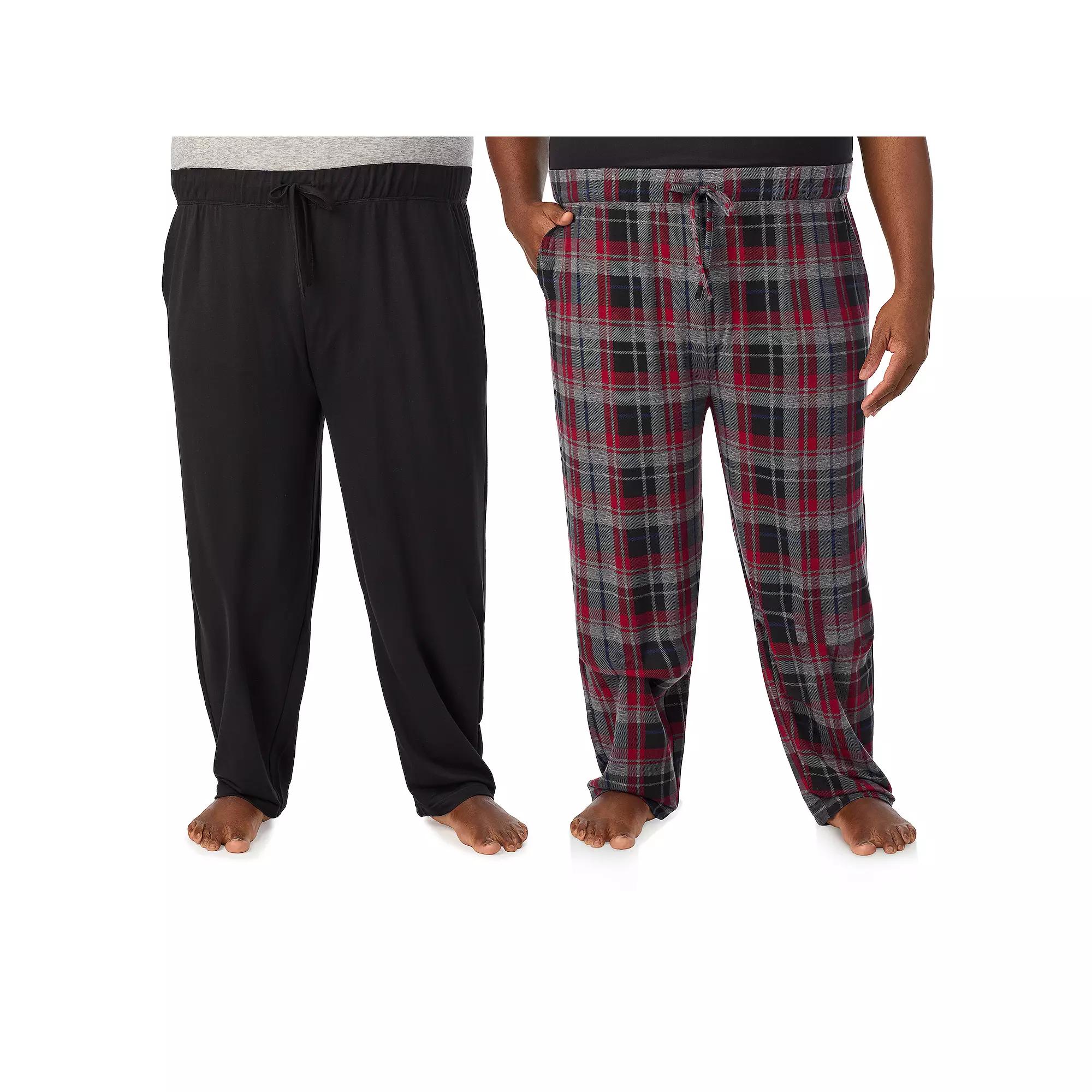 Big & Tall Cuddl Duds® 2-Pack French Terry Pajama Pants Set, Men's, Size: XXL Tall, Black Team Red Plaid Product Image