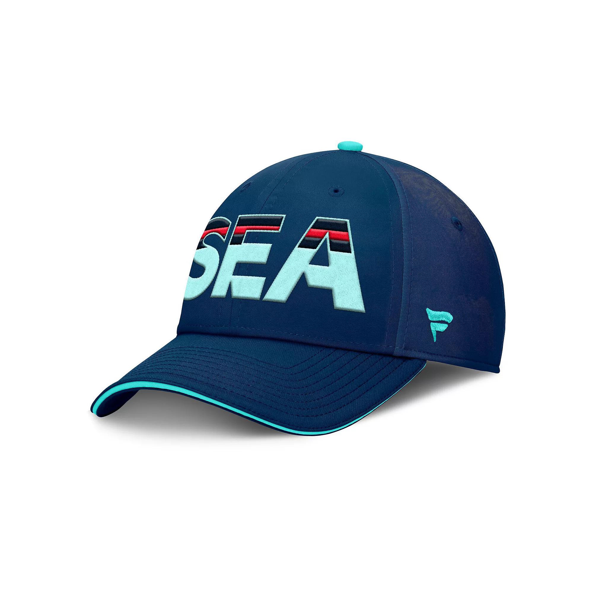 Men's Fanatics Deep Sea Blue/Light Blue Seattle Kraken Authentic Pro Rink Team Code Flex Hat,  Product Image