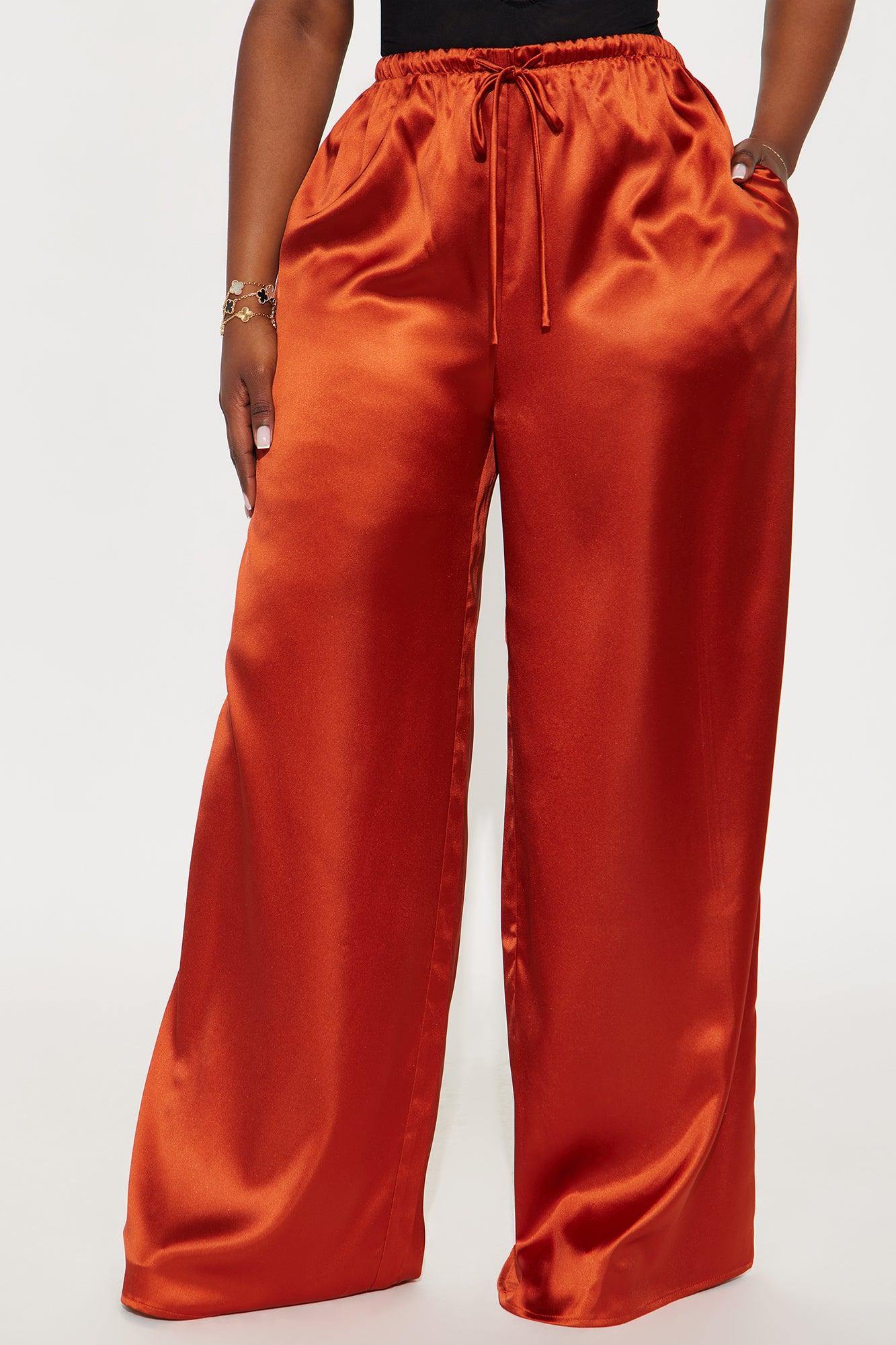 Deymara Wide Leg Satin Pant - Rust Female Product Image