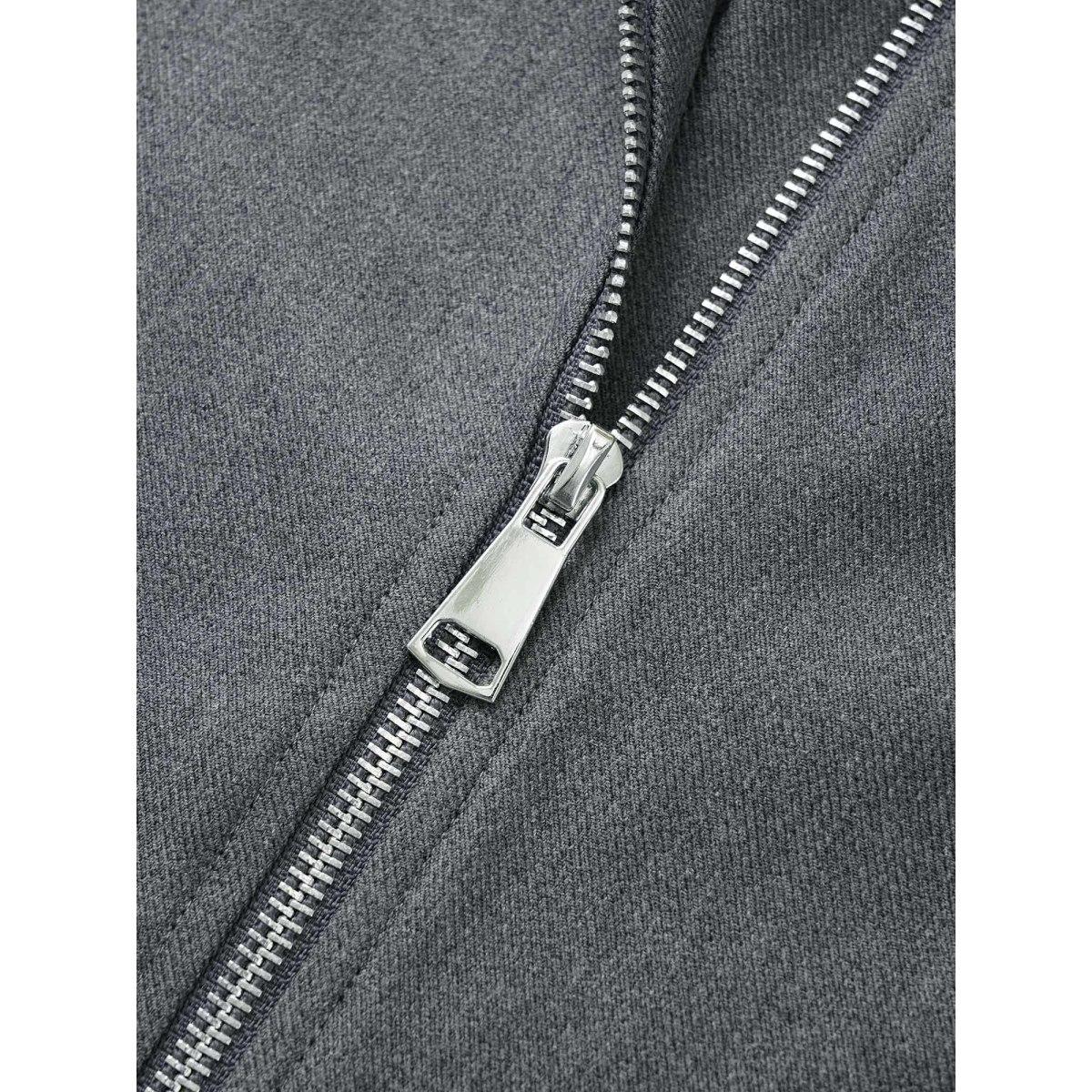 Plus Size Solid Zipper Button Detail Tab Sleeve Jacket Women DimGray Non Open pocket with flap Everyday Jackets BloomChic 14-16/1X Product Image