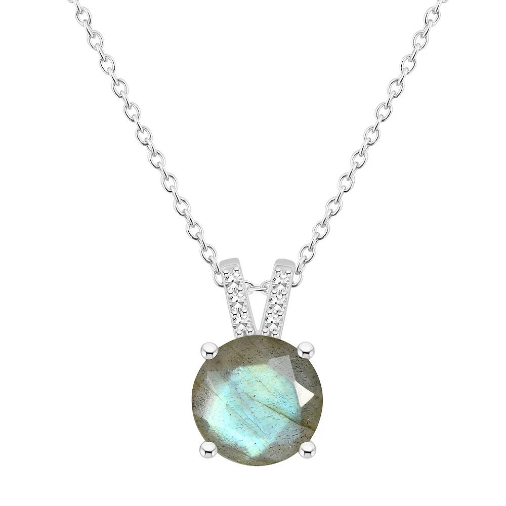 Alyson Layne Sterling Silver Round Labradorite Diamond Accent Pendant Necklace, Women's, Size: 18" Product Image