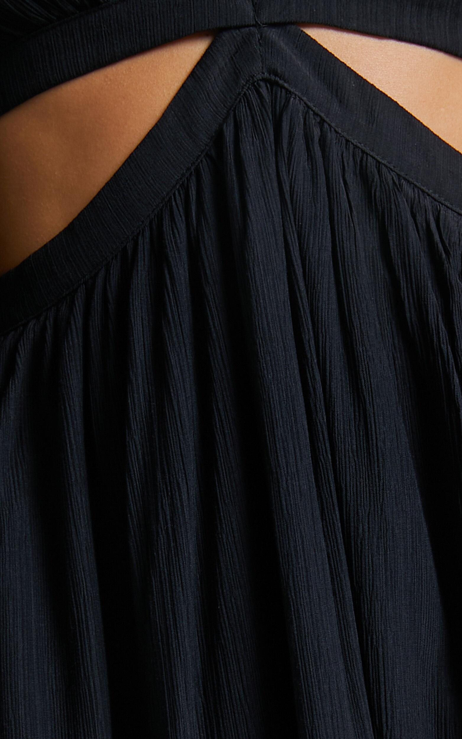 Paige Maxi Dress - Side Cut Out Balloon Sleeve Dress in Black Product Image