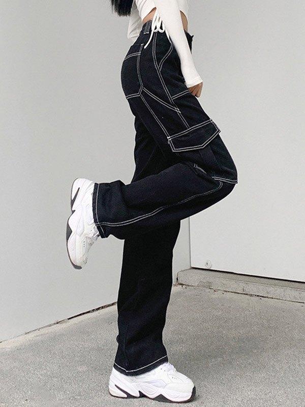 High Waist Straight Cargo Jeans Product Image