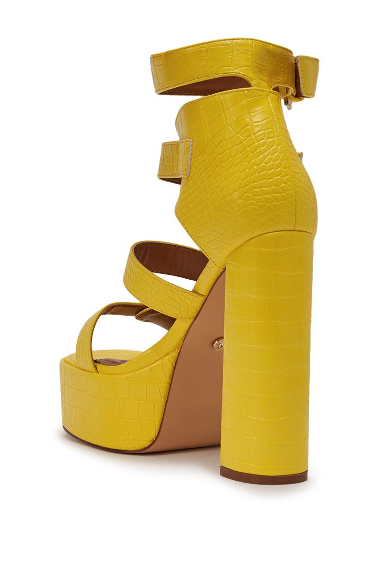 AZALEA WANG KAELIN YELLOW CROC PU PLATFORM CHUNKY SANDAL Product Image