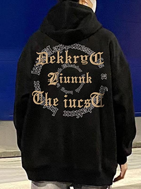 Men's Vintage Letter Print Oversized Hoodie Product Image