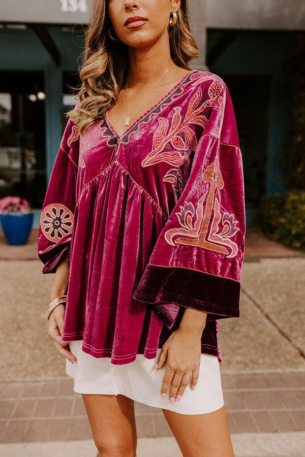 Feeling Boho Embroidered Velvet Top in Orchid Product Image