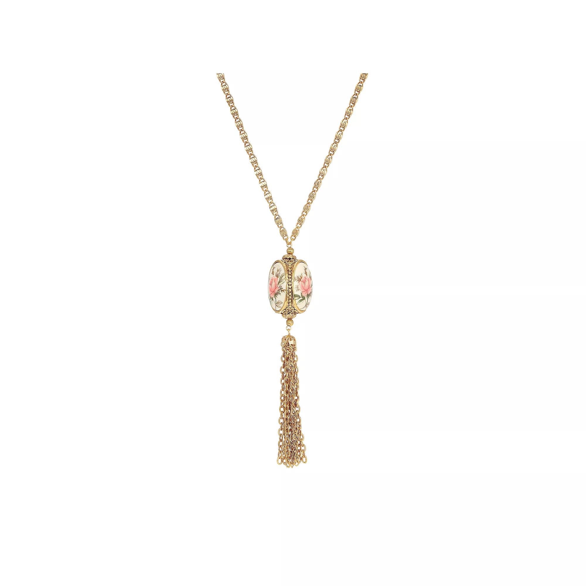 1928 3-Sided Pink Floral Decal Spinner Tassel Necklace, Womens, Multi Product Image