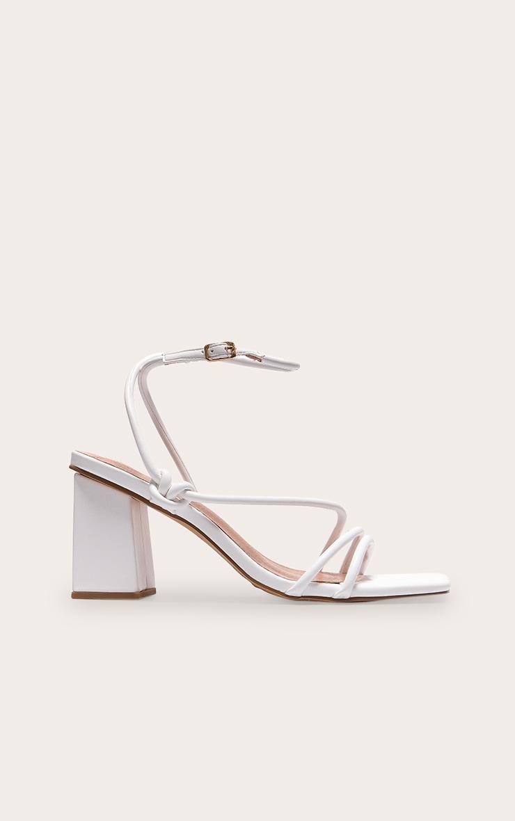 White Pu Square Toe Strappy Tube Asymmetric Block Heeled Sandals Product Image