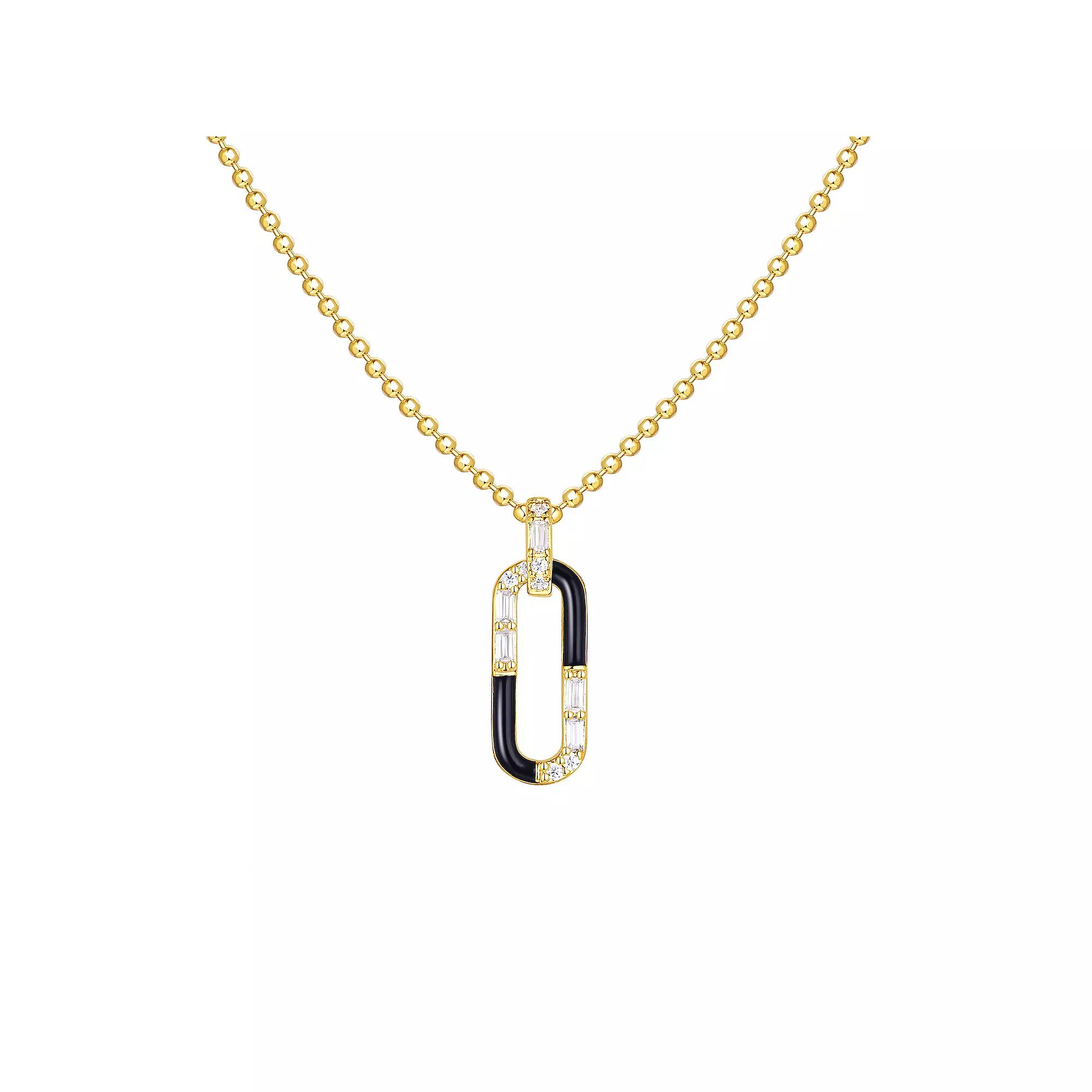 Enamorata Black Enamel & Cubic Zirconia Baguette Oval Pendant Necklace, Womens Gold Tone Black Product Image