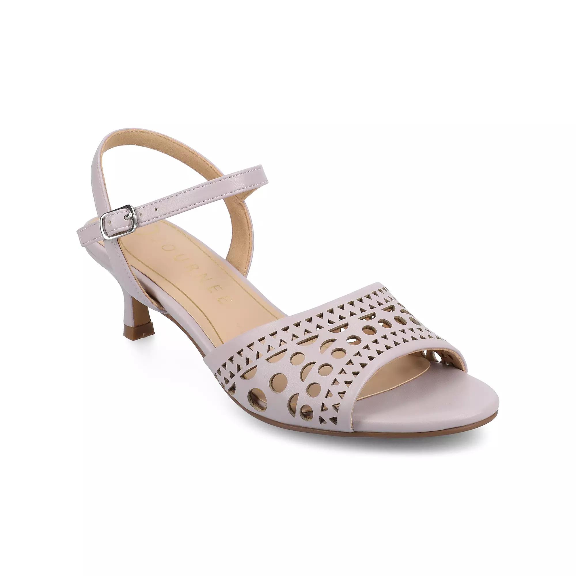 Journee Jessly Women's Cut Out Design Ankle Strap Kitten Heel Sandals,  Product Image