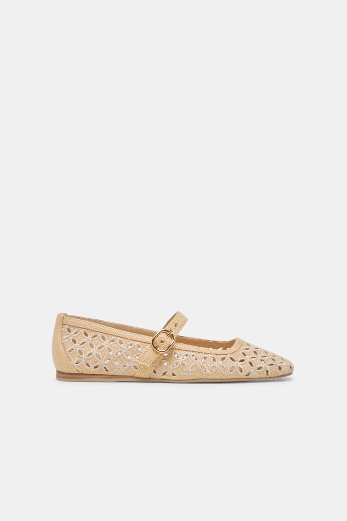 Rodni Eyelet Perf Ballet Flats - Lt Natural Woven Raffia Product Image