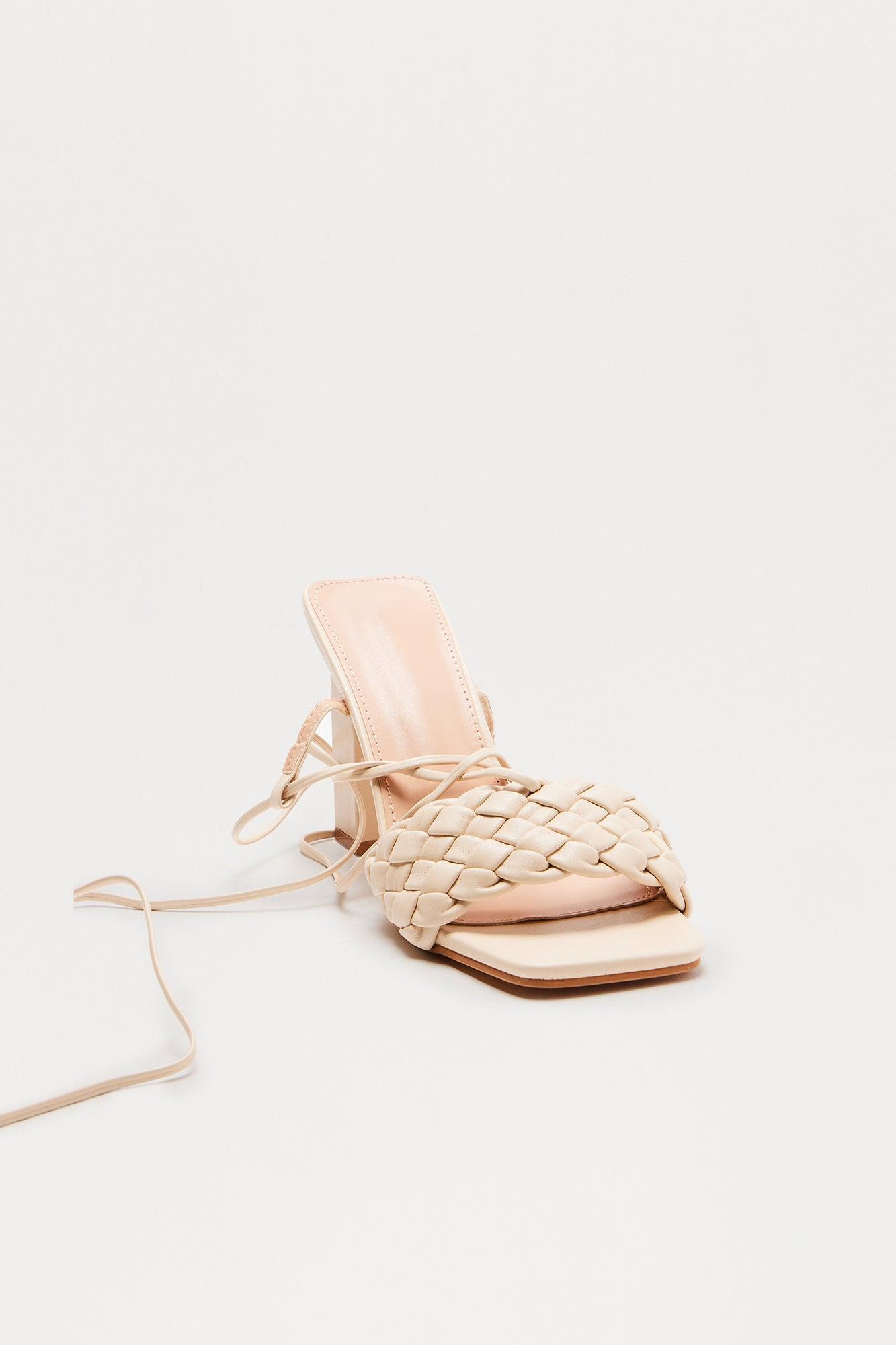 Stelly Braided Wrap Up Heels - Beige Female Product Image