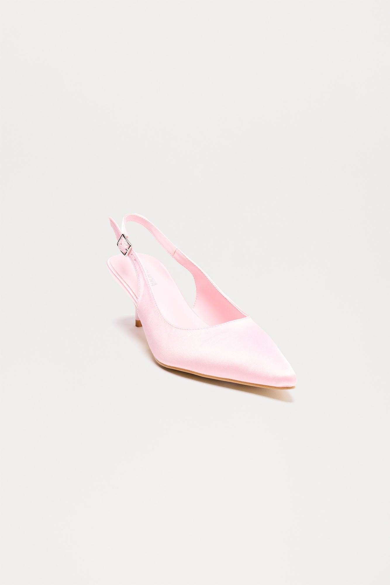 Smitten Satin Kitten Heel Pumps - Pink Product Image