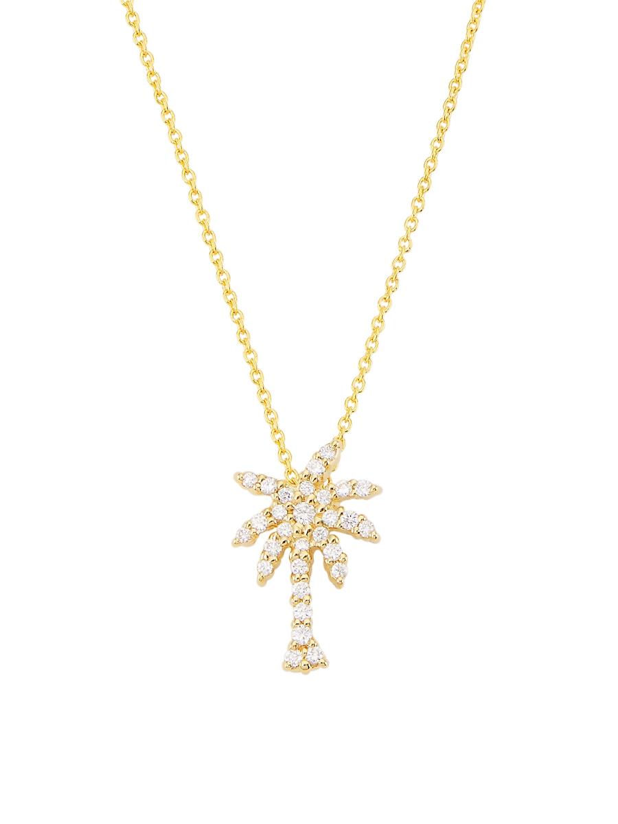 Womens Tiny Treasures 18K Yellow Gold & Diamond Small Palm-Tree Pendant Necklace Product Image