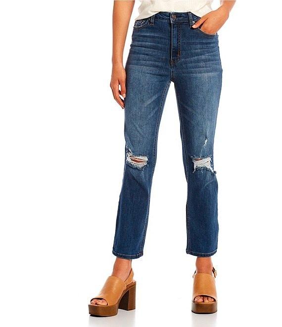 Hippie Laundry High Rise Distressed Slim Straight Leg Jeans Product Image