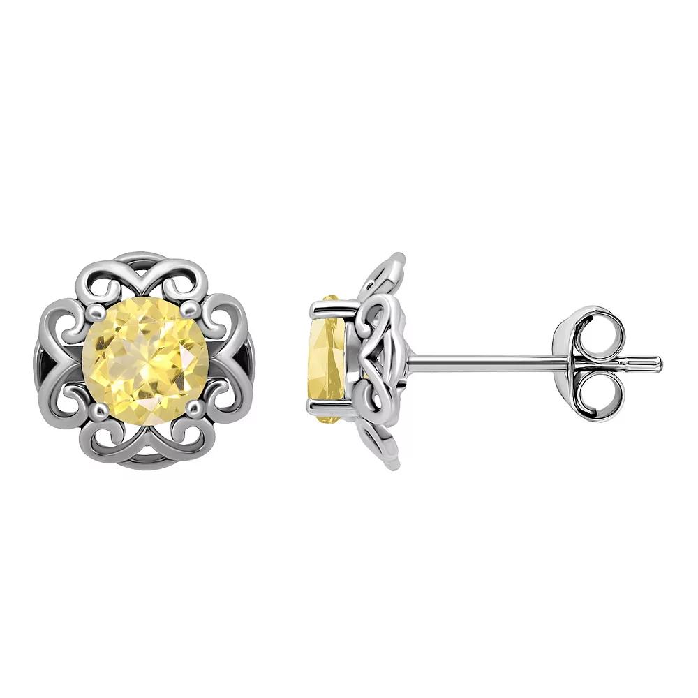 Aleure Precioso Sterling Silver Gemstone Scalloped Stud Earrings, Women's, Silver Tone Yellow Product Image