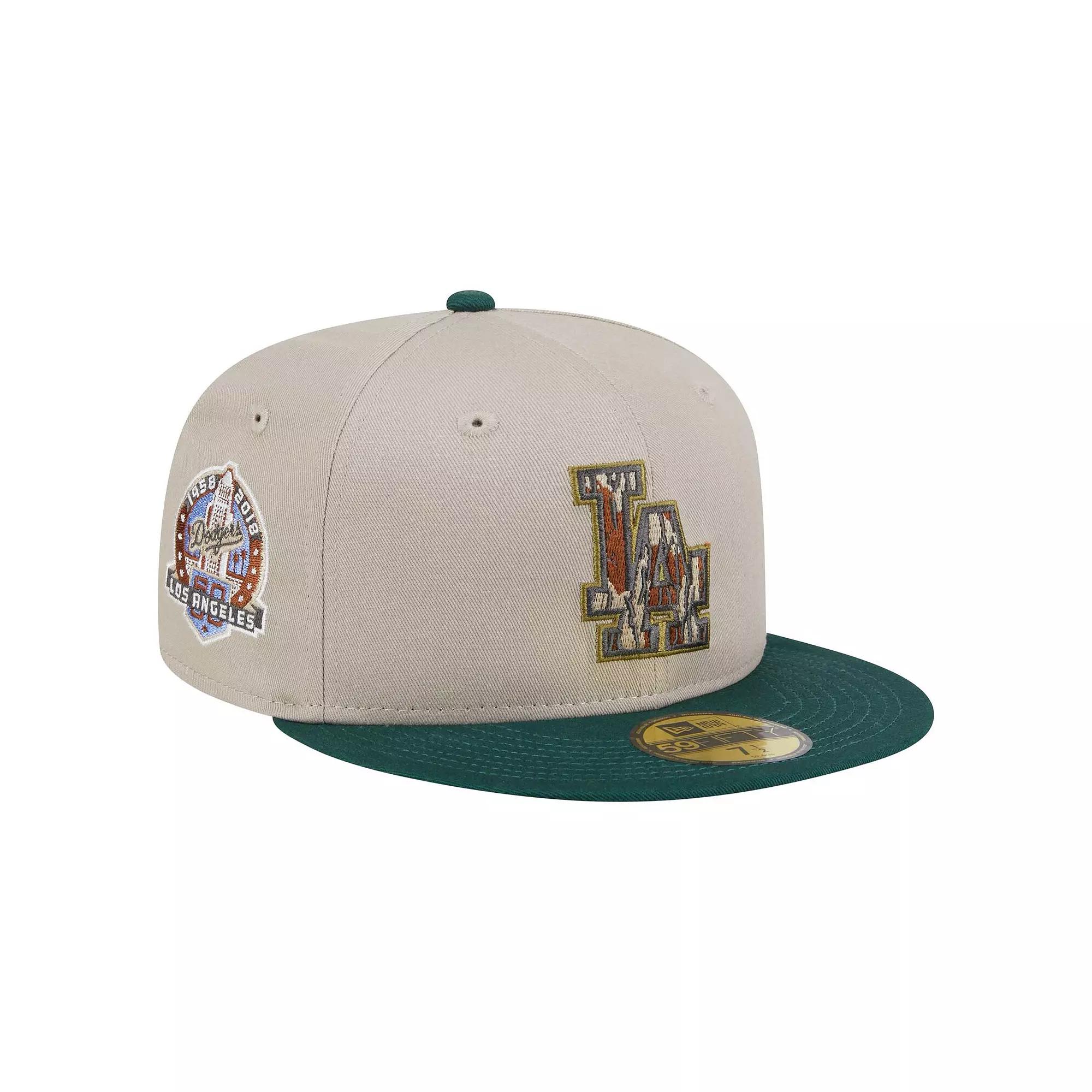 Men's New Era Natural/Hunter Green Los Angeles Dodgers  Lifestyle Tree Bark Fill 59FIFTY Fitted Hat, Size: 8, Beige Product Image