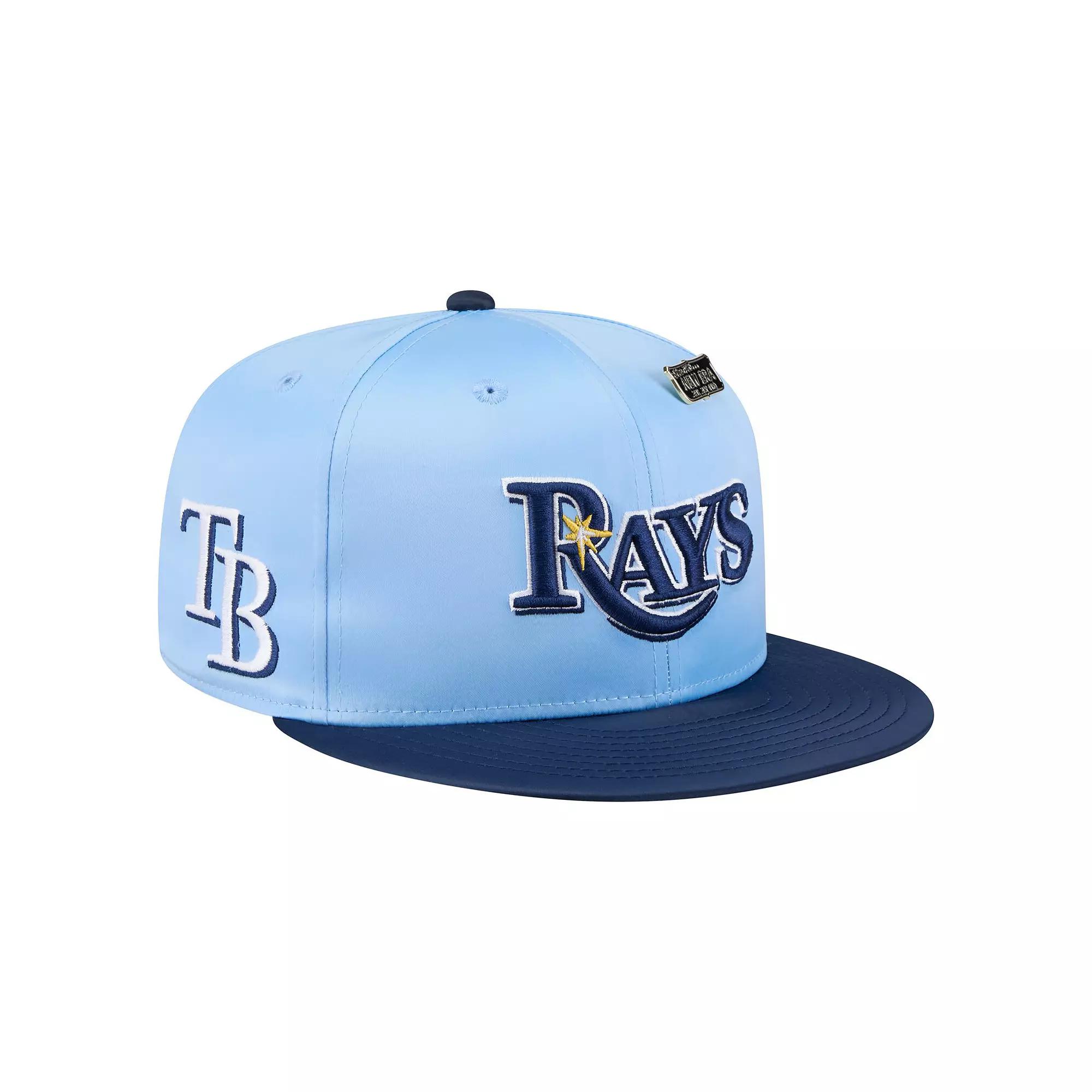Men's New Era Light Blue/Navy Tampa Bay Rays Satin 59FIFTY Fitted Hat,  Product Image