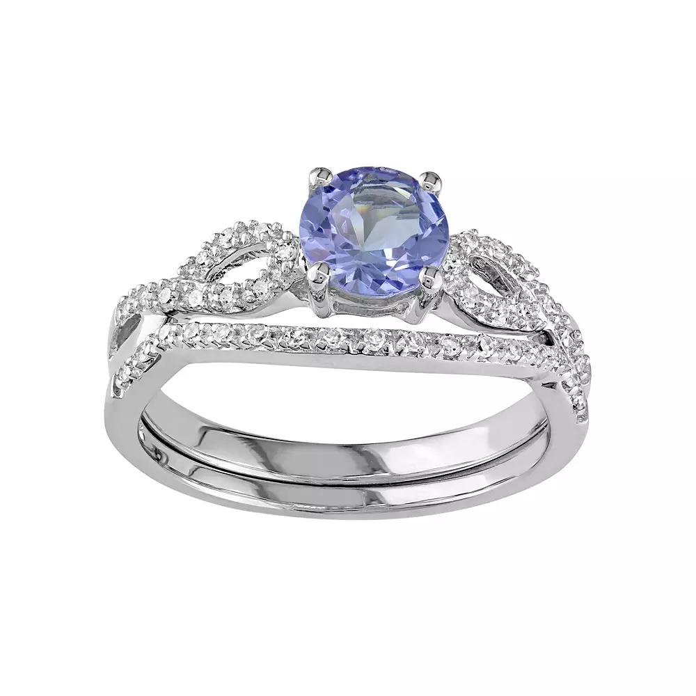 Stella Grace 10k White Gold Tanzanite & 1/6 Carat T.W. Diamond Engagement Ring Set, Women's, Size: 7, Purple Product Image
