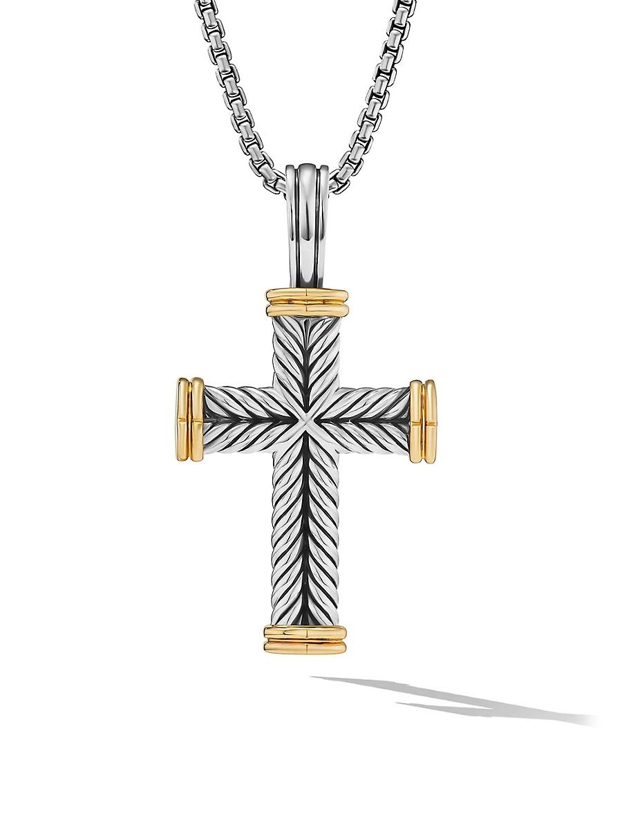 Mens Chevron Cross Pendant in Sterling Silver with 18K Yellow Gold, 33MM Product Image