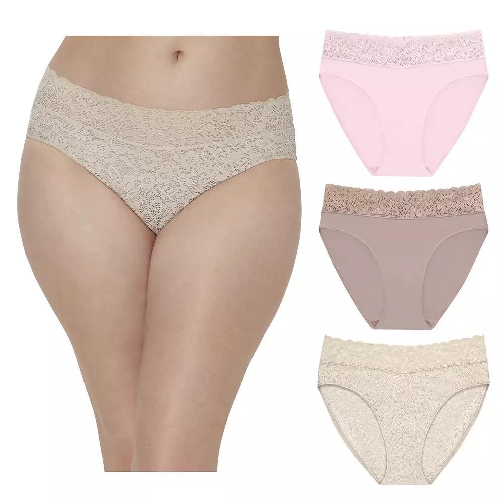 Maidenform Women's Perfect Fit Stretch Lace High Leg Underwear, 3-Pack DM3SLB, Size: Small, Evening Blush Beige Product Image