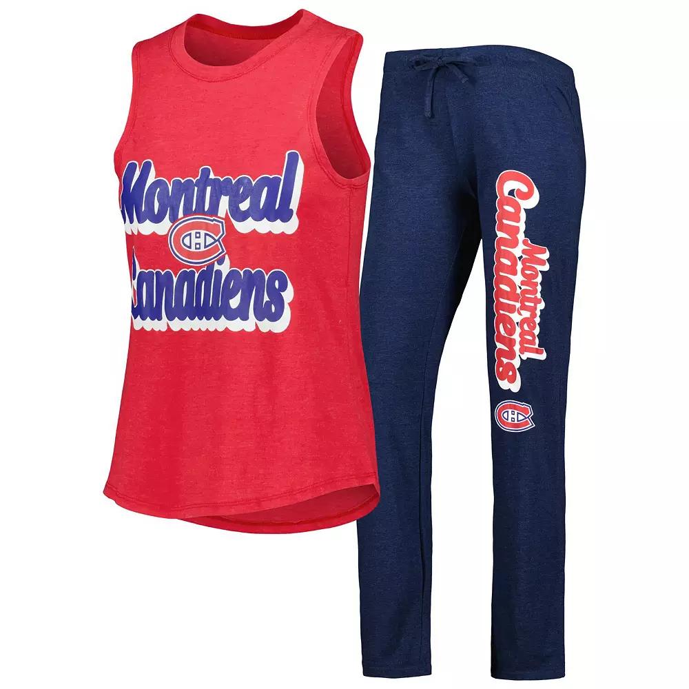 Women's Concepts Sport Heather Red/Heather Navy Montreal Canadiens Meter Muscle Tank Top & Pants Sleep Set, Size: Large, Cnd Red Product Image