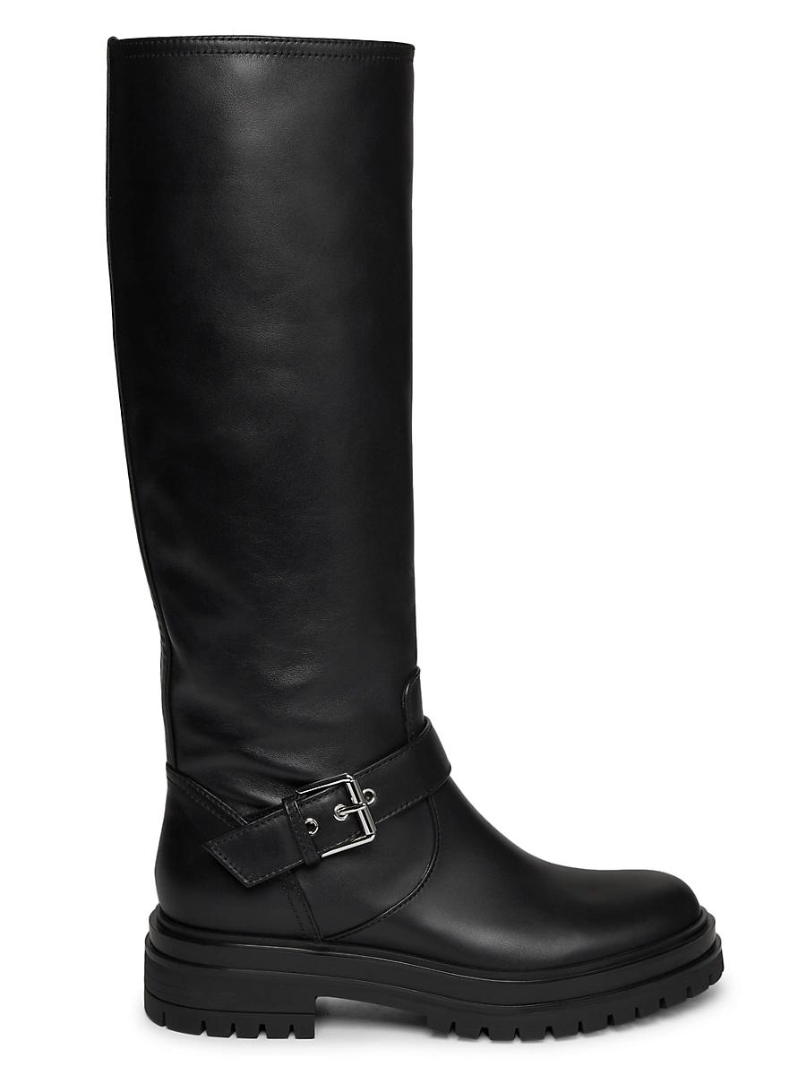 Womens Buckle-Accented Glove Leather Boots Product Image