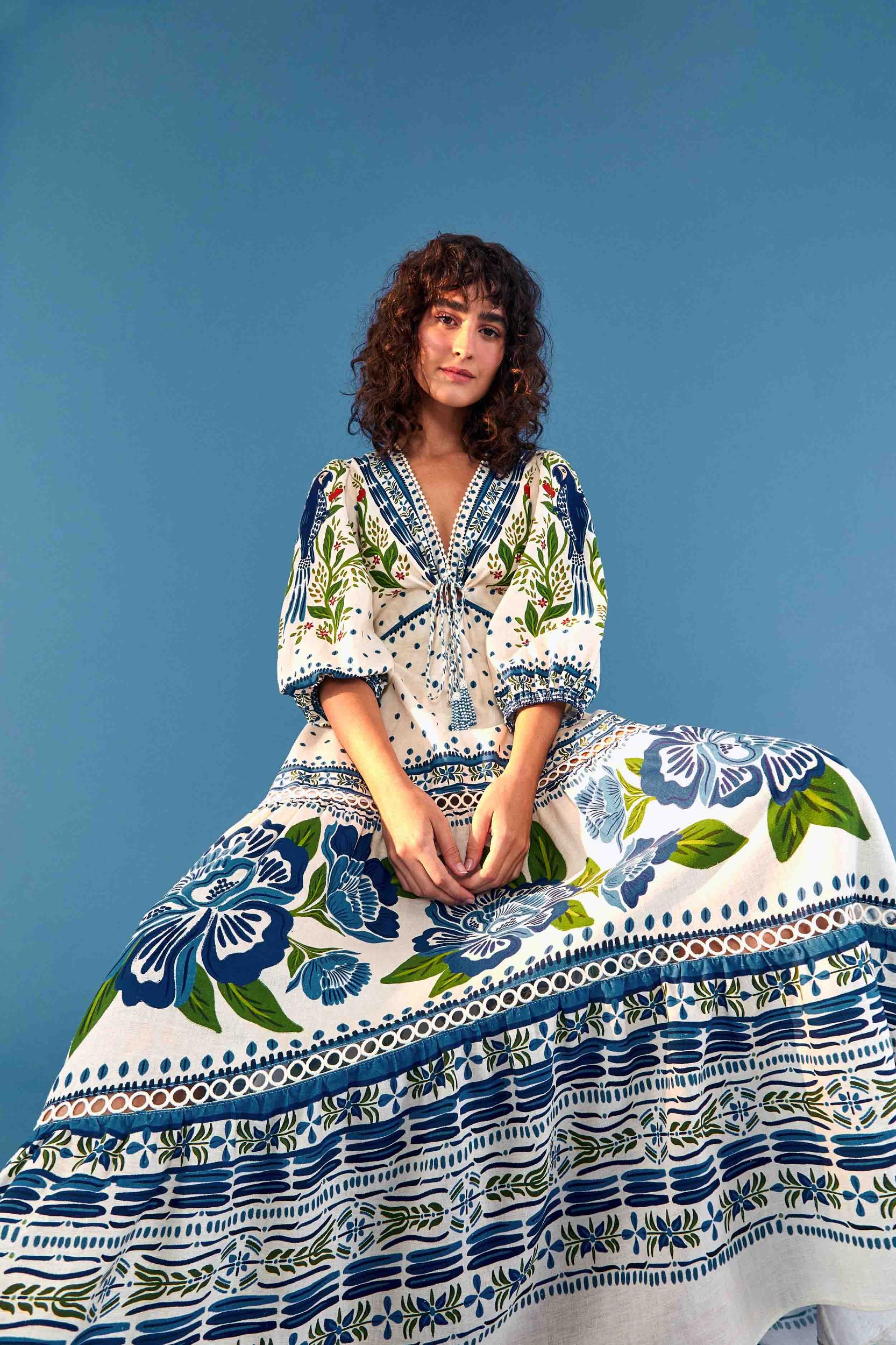 Off White Macaw Flight Maxi Dress Product Image