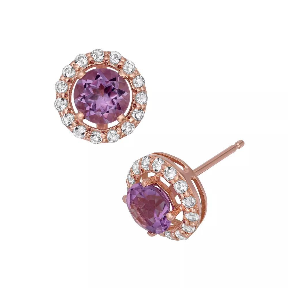Amethyst and Lab-Created White Sapphire 14k Rose Gold Over Silver Halo Stud Earrings, Women's, Multi Product Image