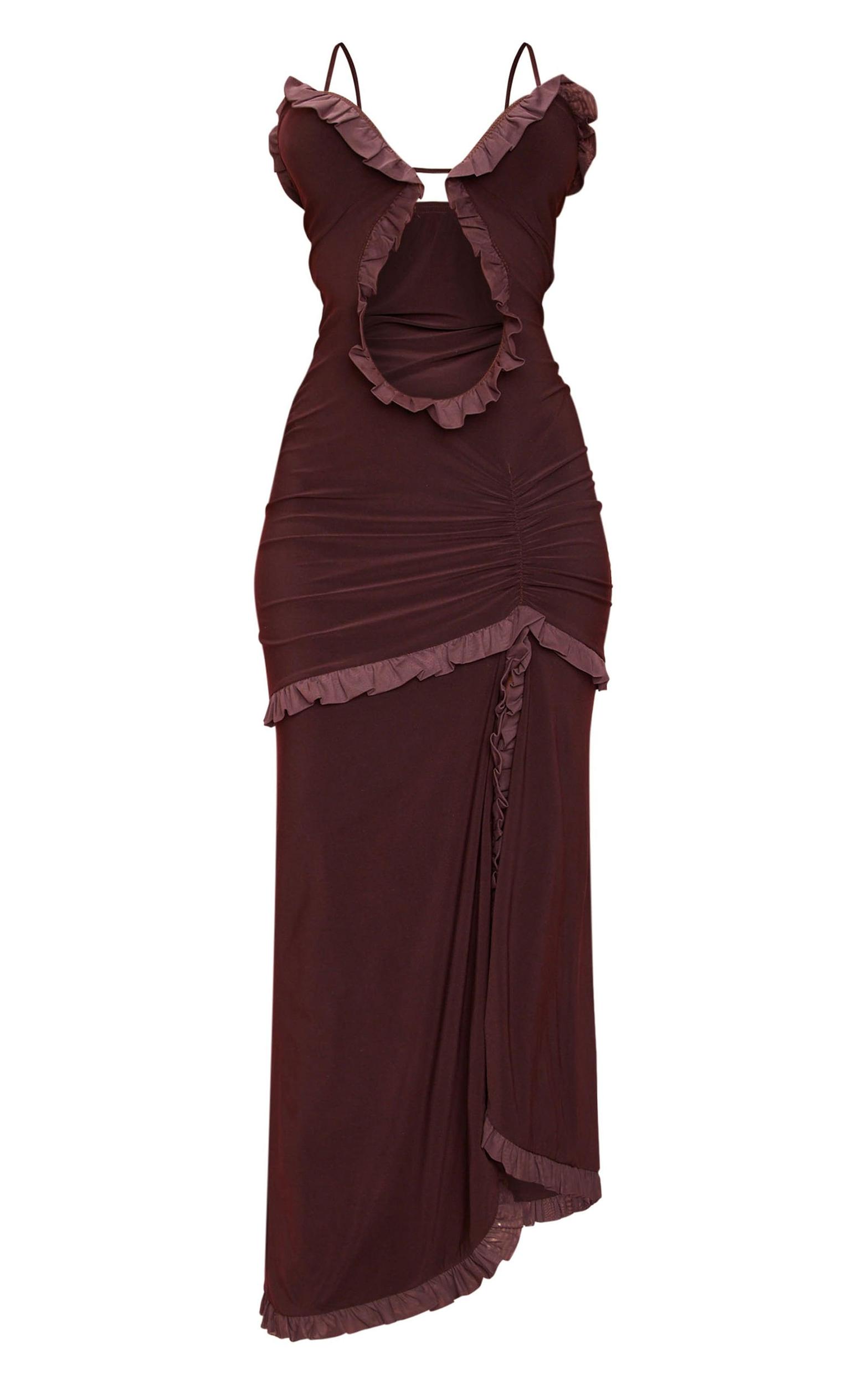 Chocolate Cut Out Cami Split Hem Midaxi Dress Product Image