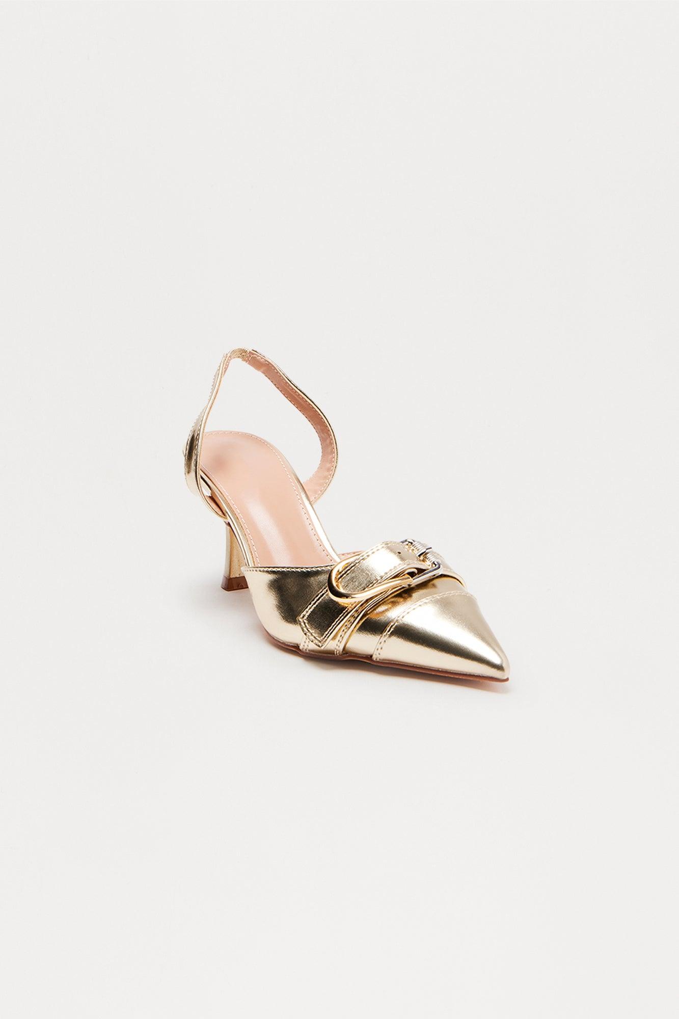 Alexa Buckle Slingback Pumps - Gold Female Product Image