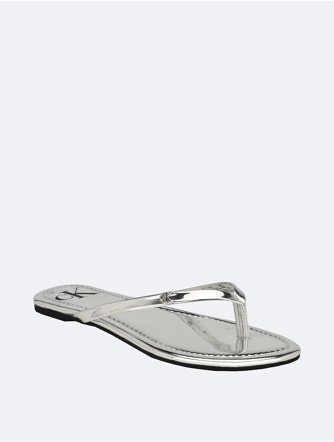 Calvin Klein Womens Womens Solid T-Strap Sandal - Metallic Product Image