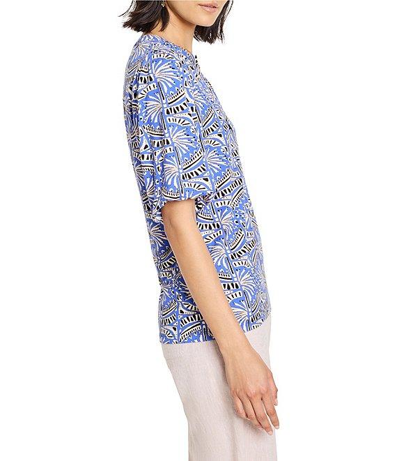 NIC + ZOE Ocean Print Split V-Neck Elbow Puff Sleeve Top Product Image