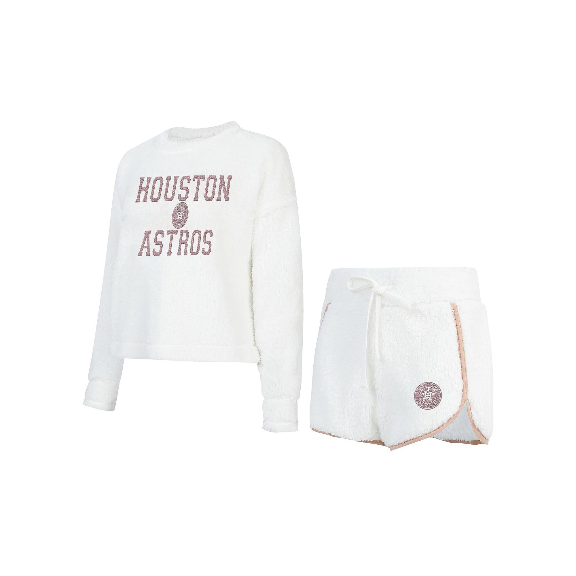 Women's Concepts Sport White Houston Astros Painter Sherpa Long Sleeve T-Shirt & Short Set,  Product Image