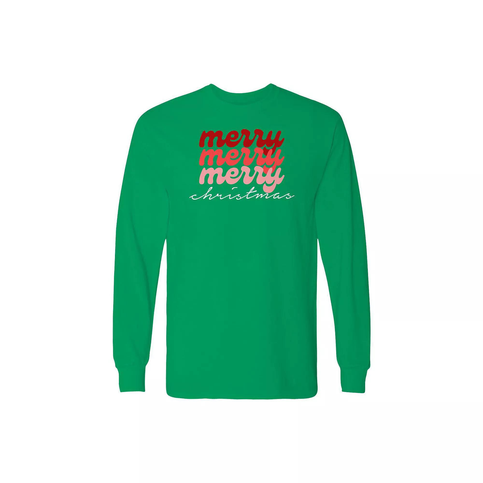 Men's Merry Christmas Coloured Long Sleeve Graphic Tee, Adult Unisex,  Product Image