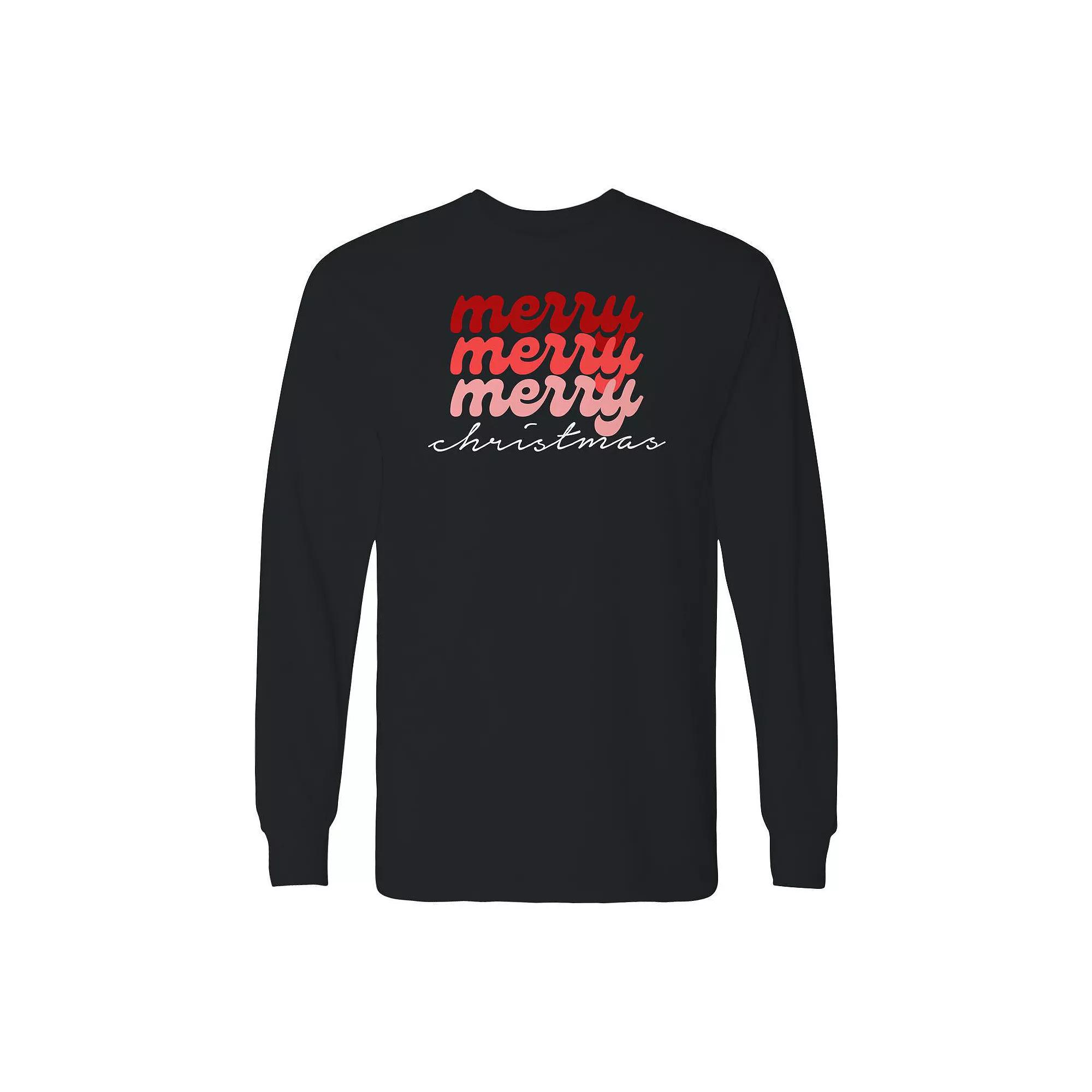 Men's Merry Christmas Coloured Long Sleeve Graphic Tee, Adult Unisex,  Product Image