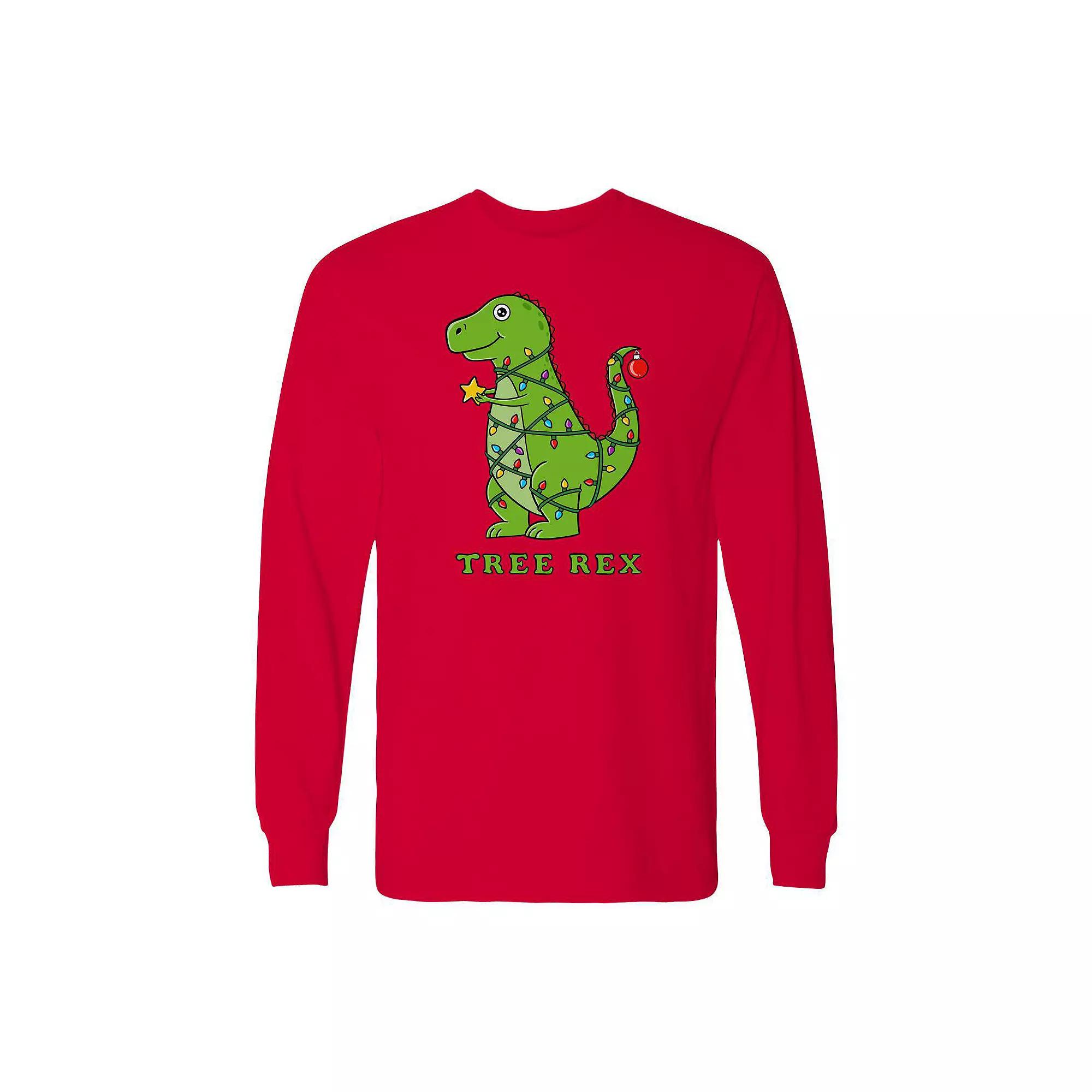 Men's Dinosaur Christmas Long Sleeve Graphic Tee, Size: XL, Red Product Image