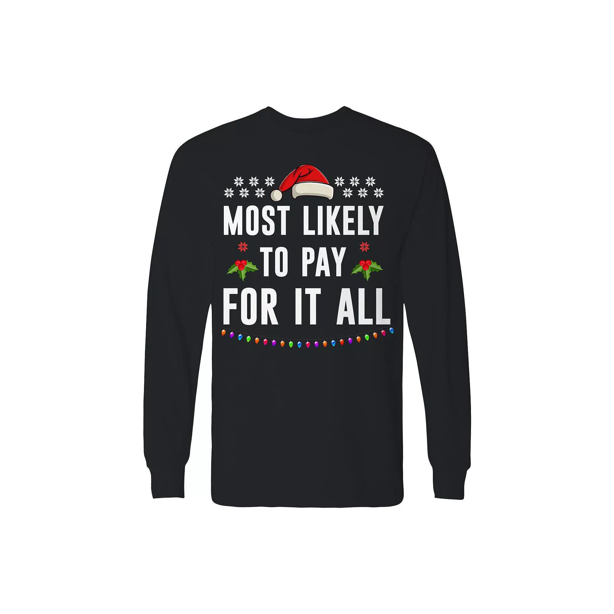 Men's Christmas Most Likely Pay All Long Sleeve Graphic Tee, Size: Small, Black Product Image