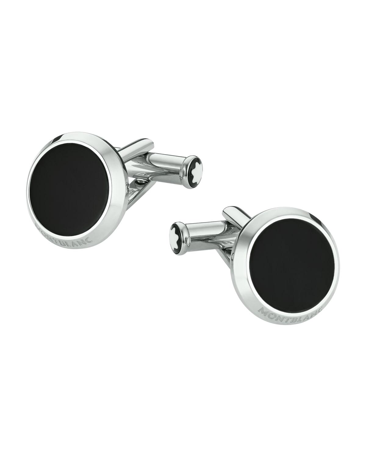 Mens Meisterstck Stainless Steel & Black Onyx Cufflinks Product Image