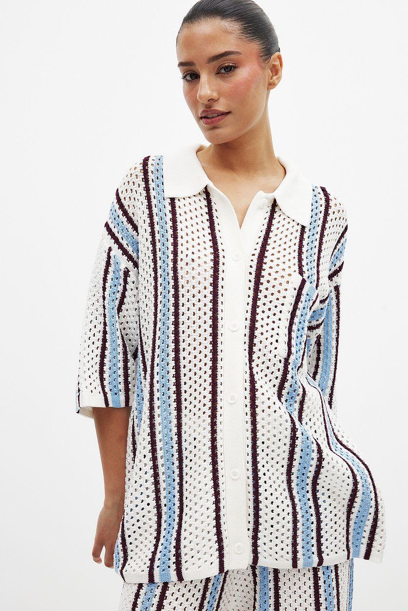 Crochet Knit Short Sleeve Shirt Product Image